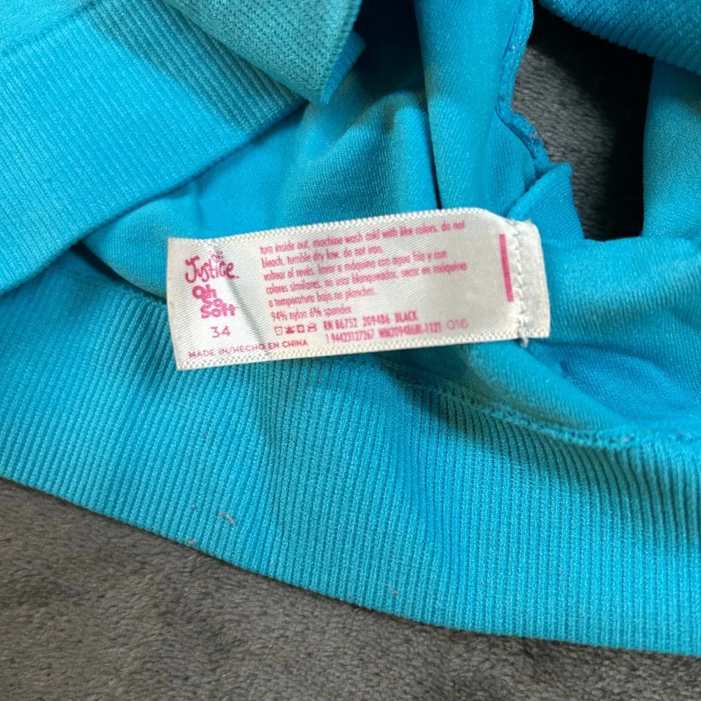 Justice Sport Bra Top Activewear Girls Turquoise‎ Pink Logo Size 34